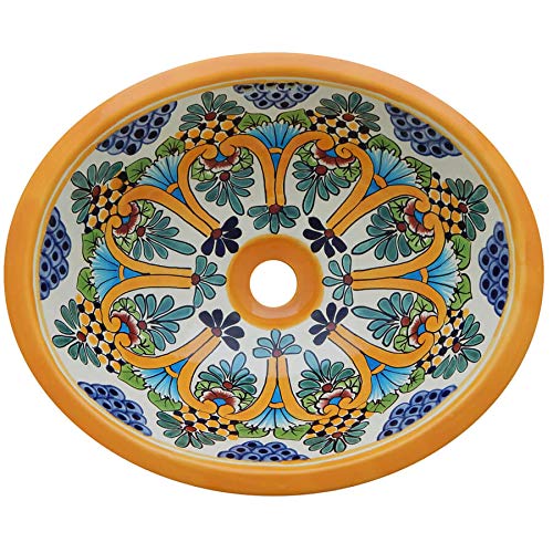 Handmade Talavera Mexican Ceramic Bathroom Sink - Medium Size #173 | Authentic Hand-Painted Design for Bathroom & Powder Room Decor