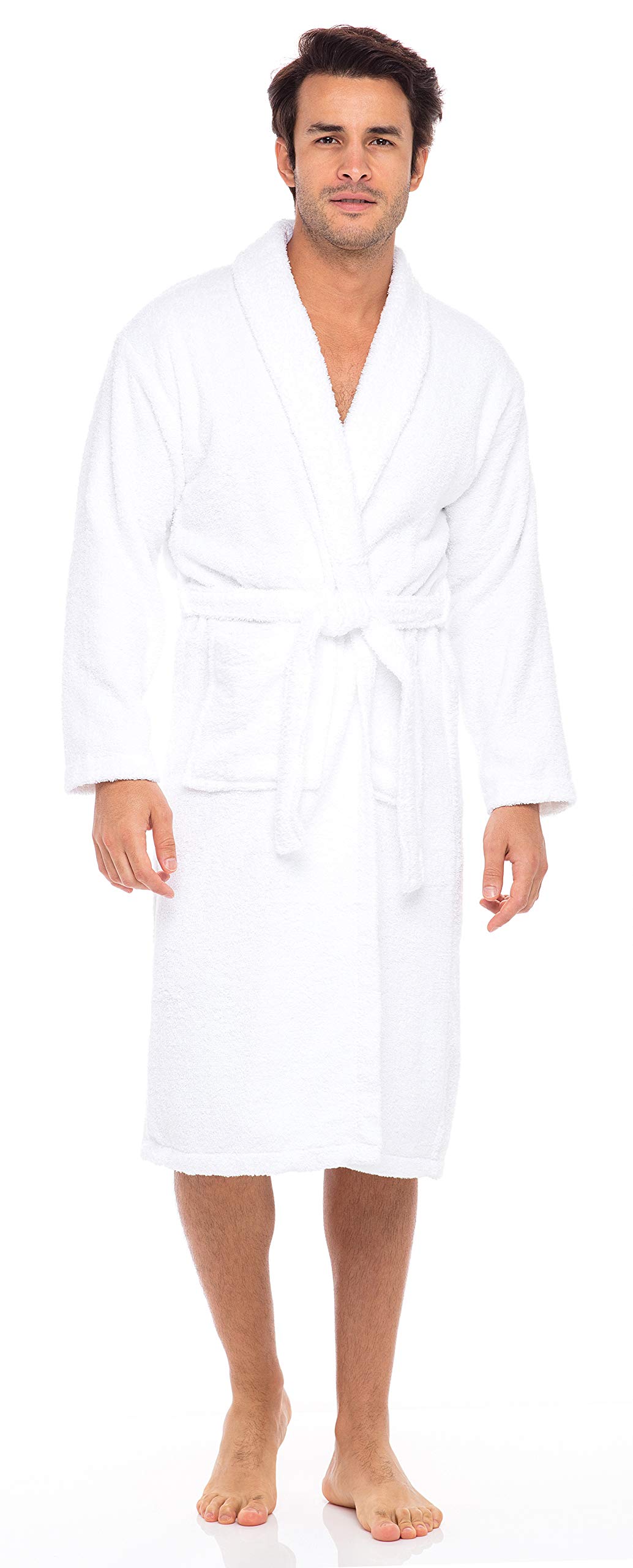 SKYLINEWEARS Men's Cotton Terry Cloth Bathrobe with Shawl Collar - Soft Absorbent Kimono Style Bath Robe for Shower, Spa, Lounge & Relaxation at Home