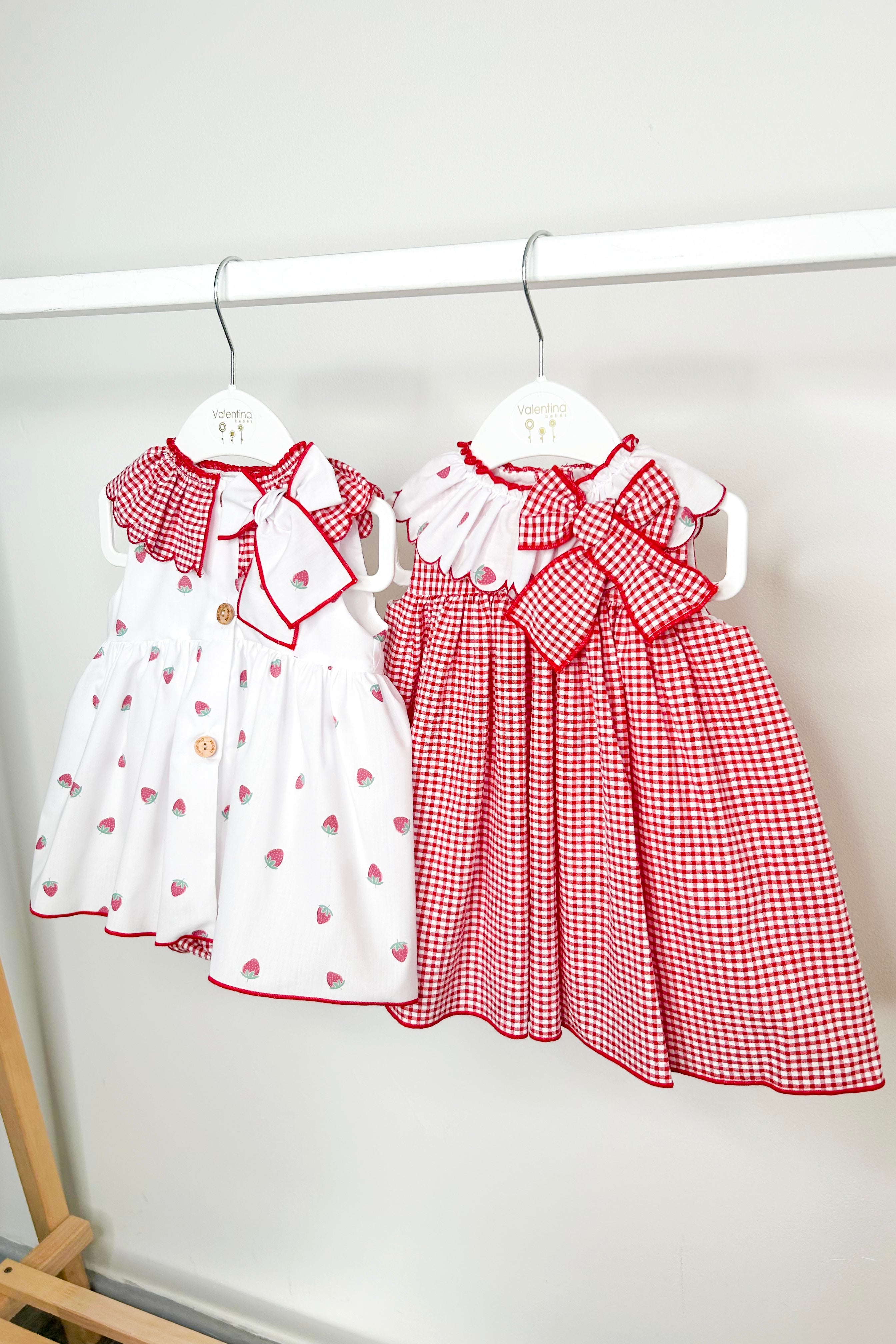 Vivienne Red Strawberry Print Dress with Bloomers - Cute Baby Girl Outfit for Photoshoots, Parties & Special Occasions