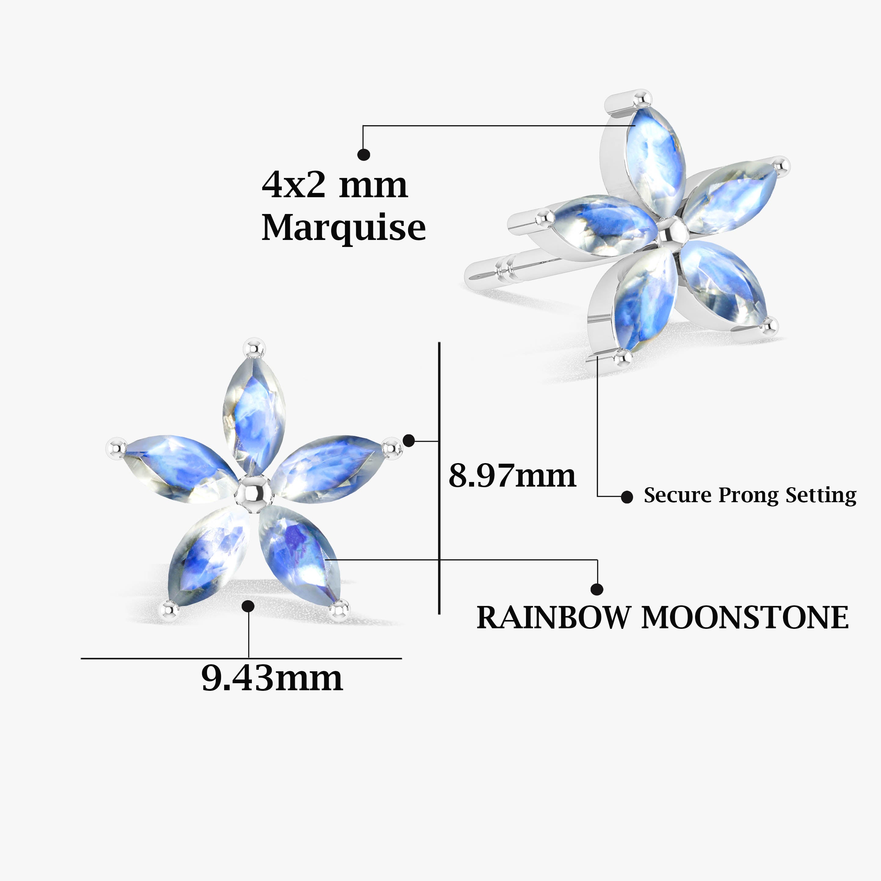 Natural Moonstone Stud Earrings for Women - Genuine Sterling Silver Hypoallergenic Jewelry - Perfect for Everyday Wear, Gifts & Special Occasions