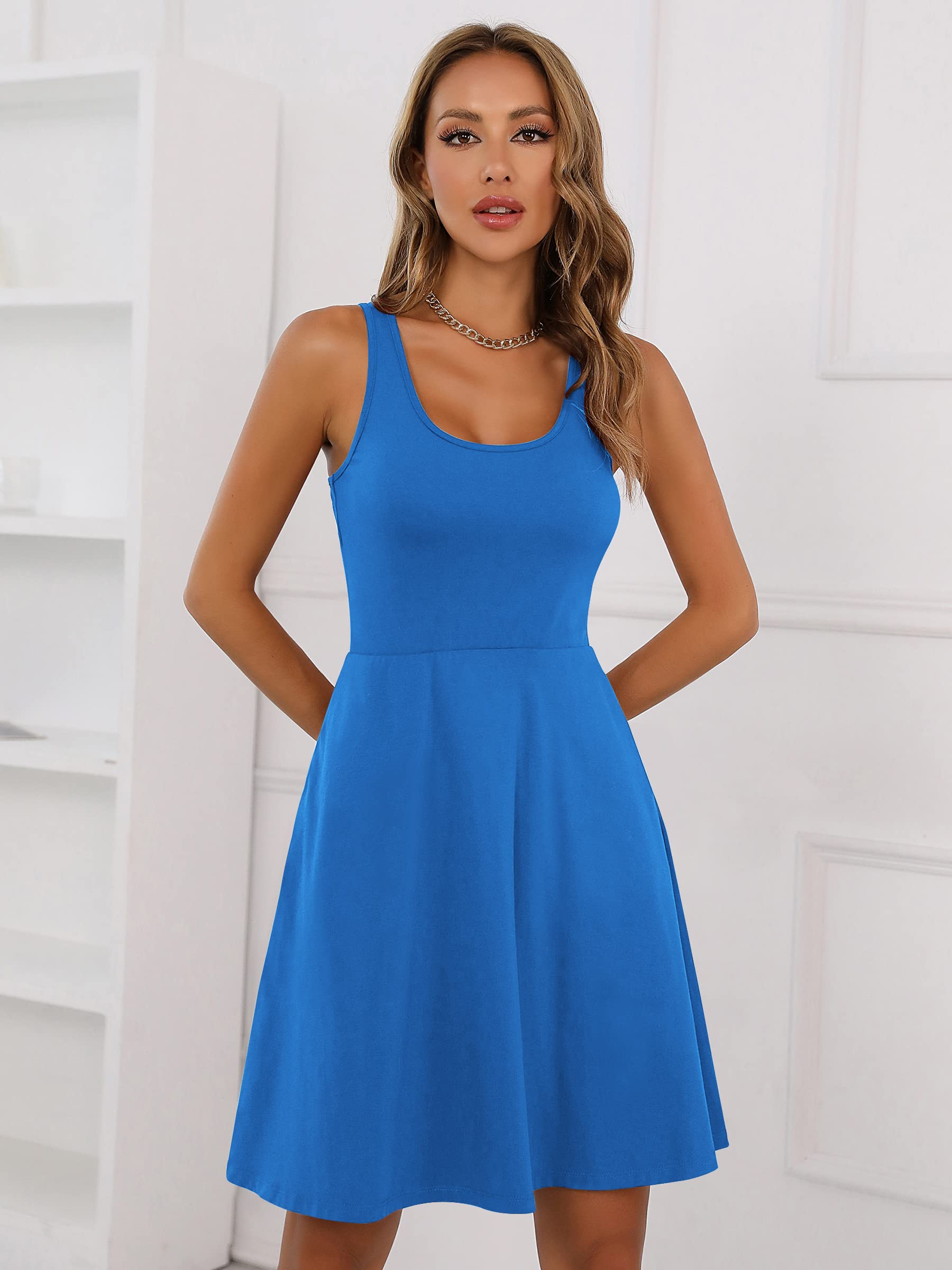 Missufe Women's Sleeveless Racerback Flared Casual Plain Tank Dress - Summer Beach Dress, Lounge Wear, Vacation Outfit for Women