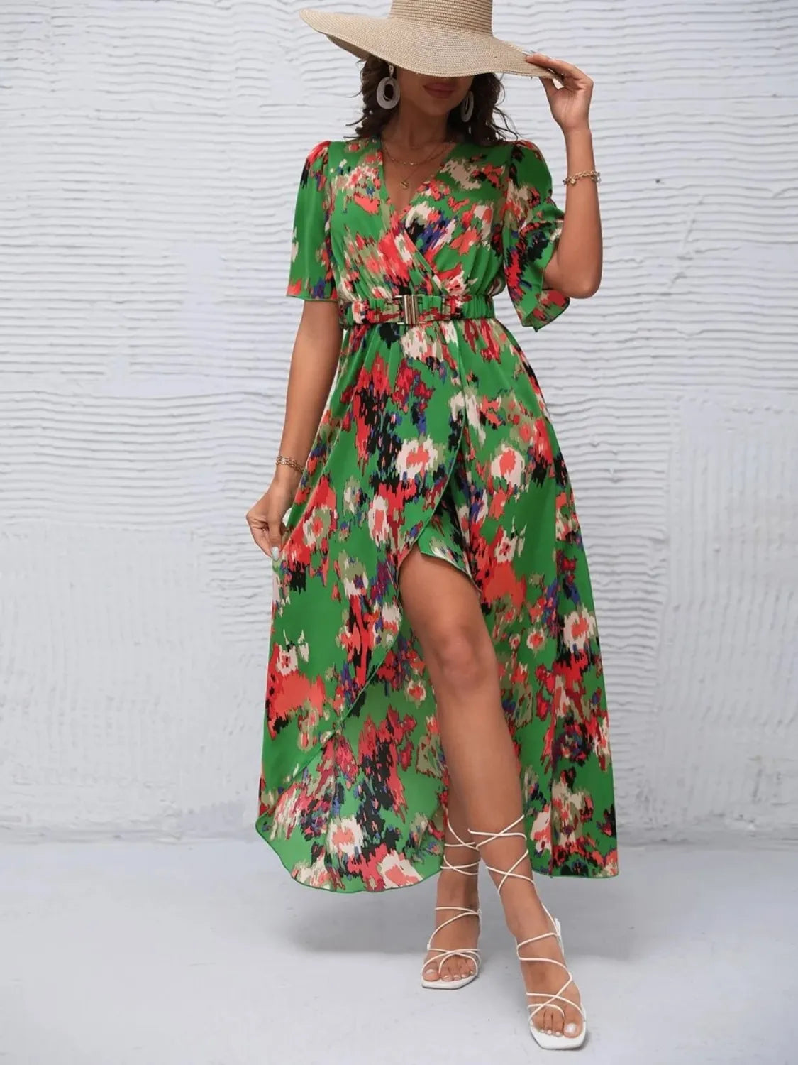 Floral Short Sleeve Summer Maxi Dress for Women - Beach Vacation, Party & Casual Outfit - Lightweight Boho Sundress for Travel, Date Night & Outdoor Events