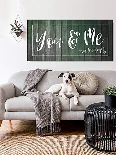 Dog Signs For Home Decor - Couples Bedroom Wall Art (Green, 60x27) - Perfect Above Bed Decor