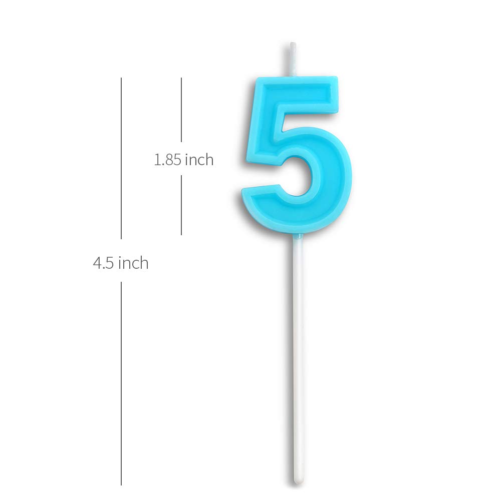 Happy Birthday Candles Number 5 - Blue Cake Topper Candle for Birthday Party Decorations | Perfect for Kids Birthday Cakes, Cupcakes & Celebration Desserts