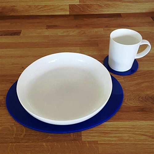 Premium Oval Placemat and Round Coaster Set - 4-Piece Blue Table Setting for Dining, Kitchen, or Party Decor - Waterproof & Heat-Resistant