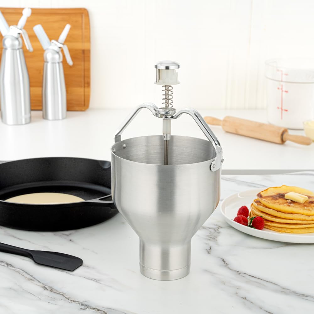 Restaurantware Met Lux 88oz Waffle Batter Dispenser - Durable Pancake Batter Dropper with Portion Control Dial | Easy to Use Aluminum Cupcake & Crepe Batter Dispenser | Perfect for Waffles, Pancakes, Biscuits & Baking at Home or Restaurants