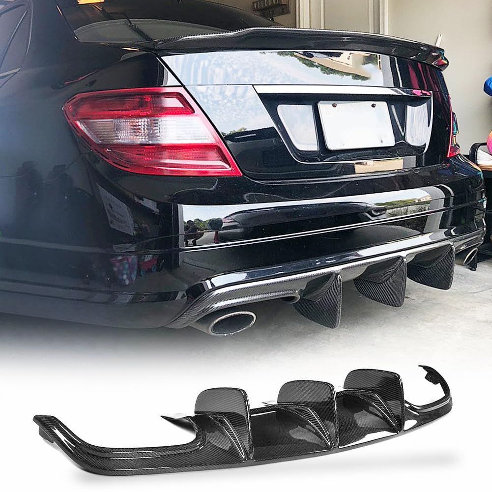 Carbon Fiber Rear Diffuser for Mercedes Benz C63 AMG W204 Sedan (2008-2011) | Rear Bumper Lip Valance Splitter Spoiler with Vent Fin | Enhances Aerodynamics & Sporty Look for Street Racing & Car Shows