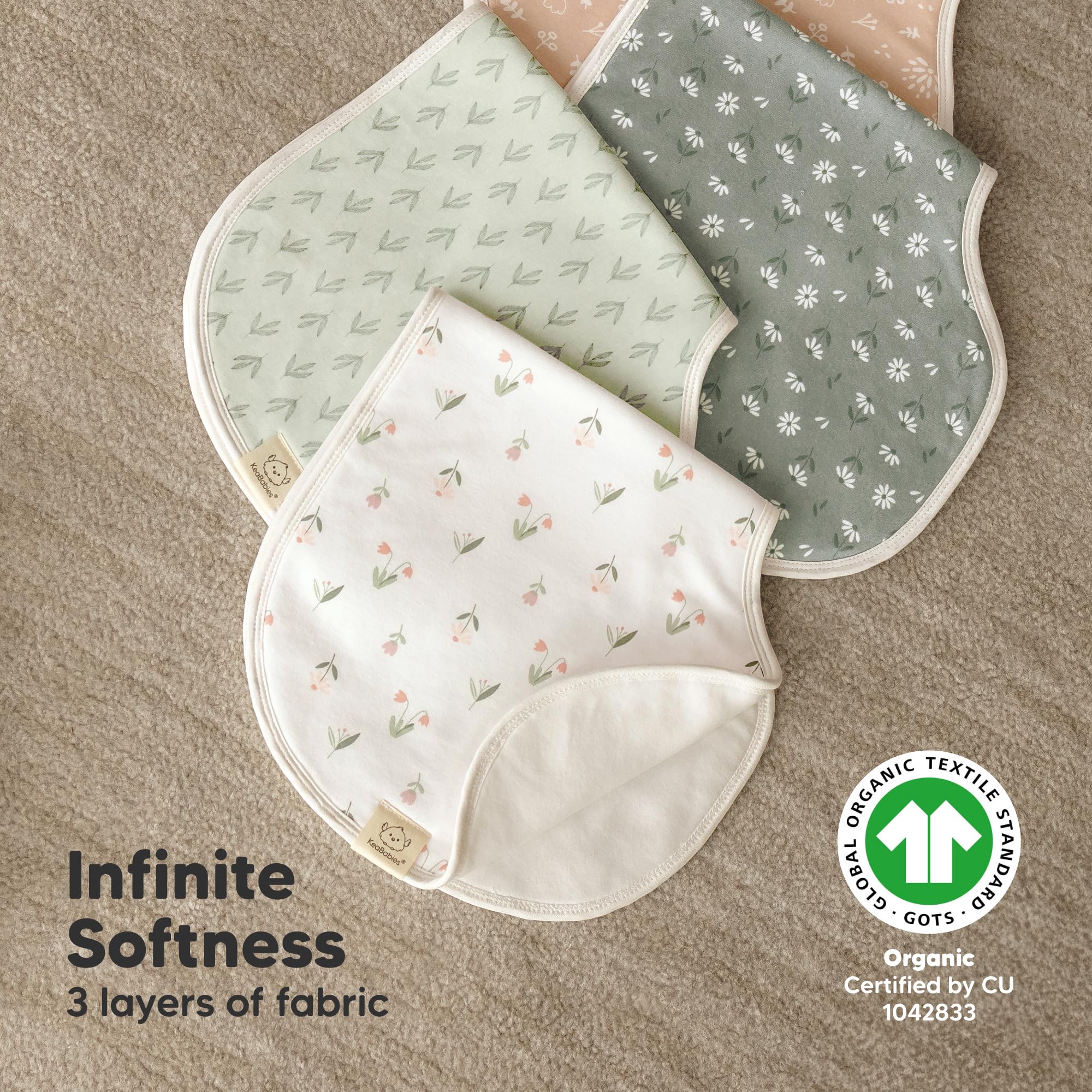 KeaBabies 4-Pack Organic Cotton Baby Burp Cloths - Extra Large, Super Absorbent & Ultra Soft Burping Cloths for Newborns & Infants (Girl & Boy) - Perfect for Feeding, Spit-Up Protection & Gentle Skin Care (Fleur Design)