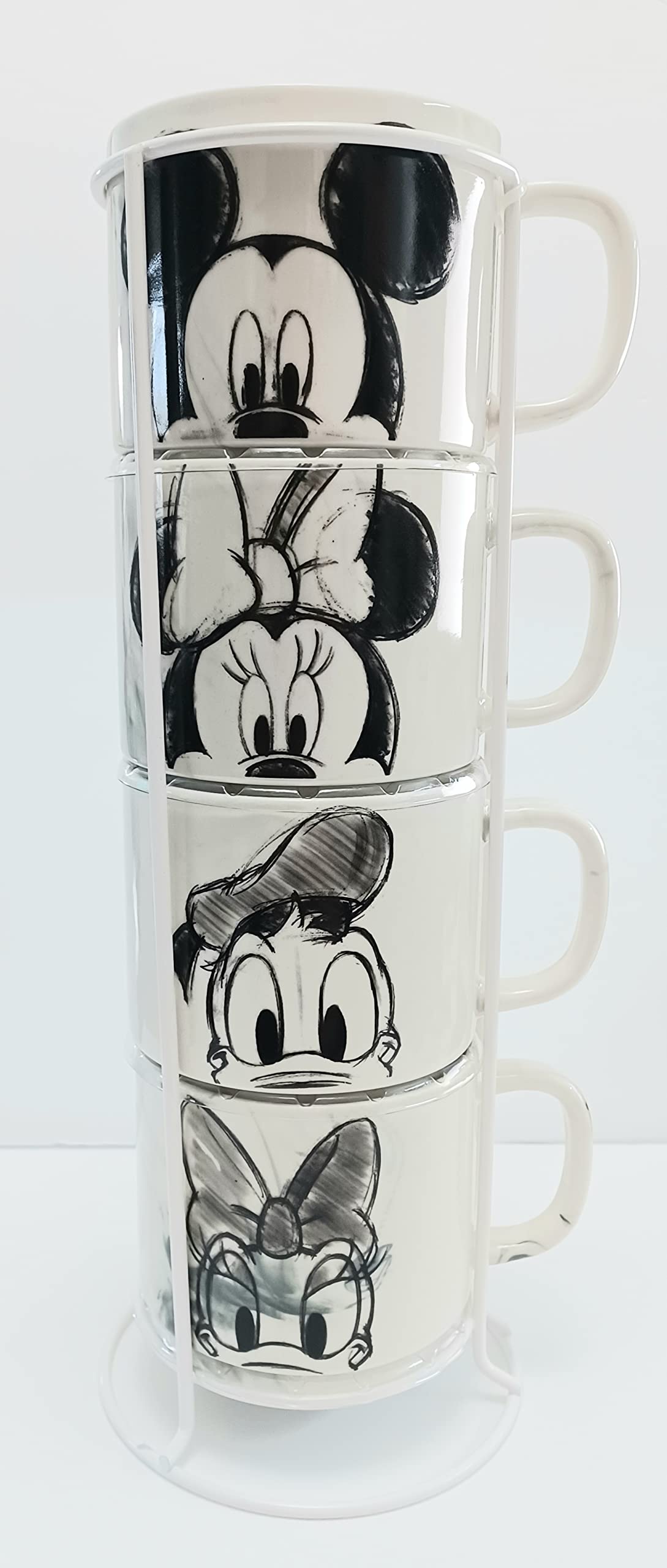 Disney Mickey & Minnie Mouse Donald & Daisy Duck Stacked Coffee Mug Set of 4 - Perfect for Family Gatherings, Disney Themed Parties & Coffee Lovers