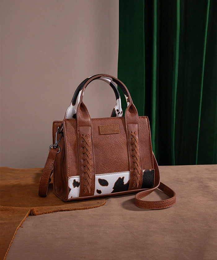 Wrangler Cow Print Mini Tote Bag for Women - Stylish Western Crossbody Purse for Everyday Use, Shopping & Travel Accessories