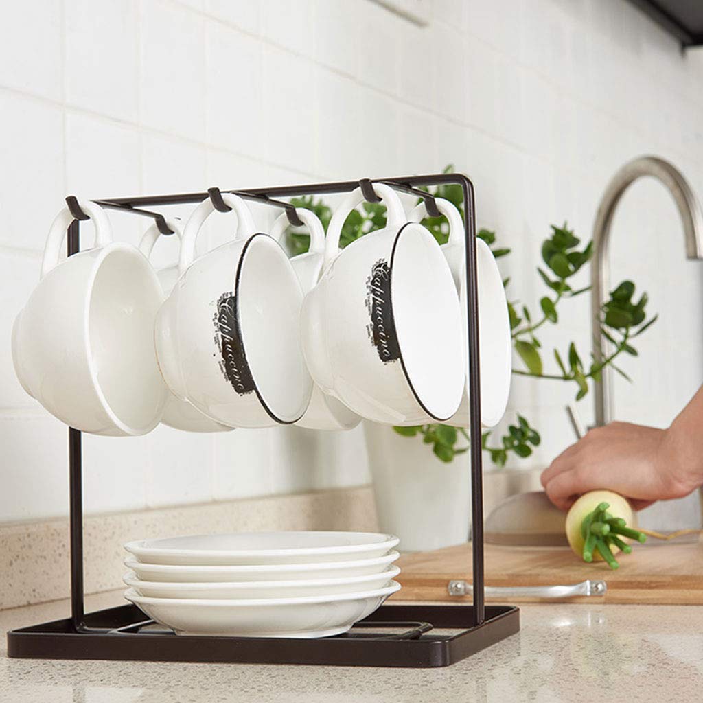 Stainless Steel Kitchen Storage Drying Rack - Hanging Cup Organizer for Coffee Mugs & Plates - Space Saving Countertop Organizer for Kitchen, Living Room, Office (Perfect for Small Spaces & Coffee Bar Setup)