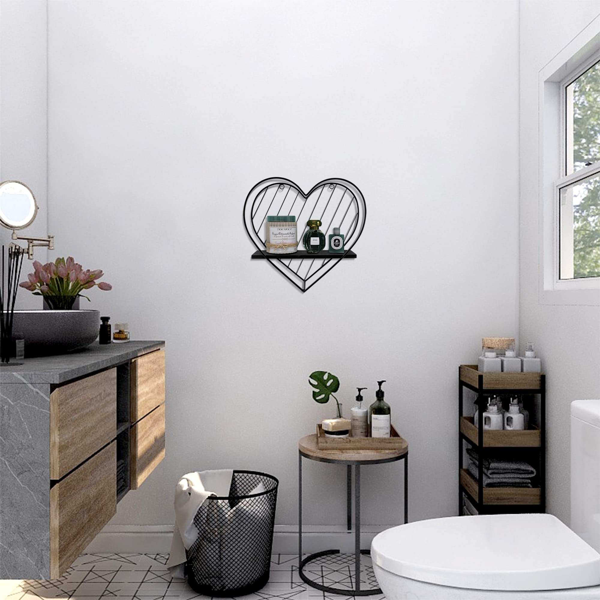Afuly Floating Shelves - Black Heart Shaped Wall Shelf, Modern Minimalist Storage Organizer for Bedroom, Bathroom, Living Room | Home Decor & Wall Display for Photos, Plants, Books