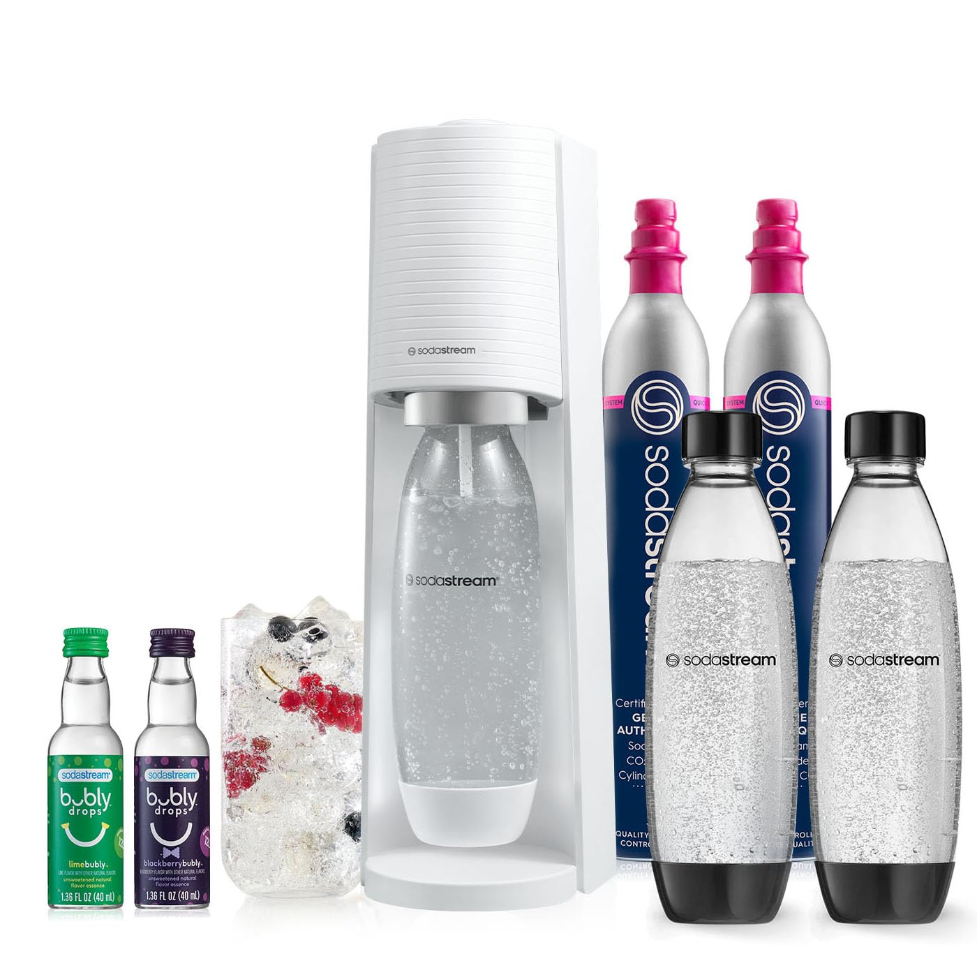 SodaStream Terra Sparkling Water Maker Kit - White, Includes CO2 Cylinder, DWS Bottles & Bubly Drops Flavors for Homemade Carbonated Drinks | Perfect for Kitchen, Office & Parties