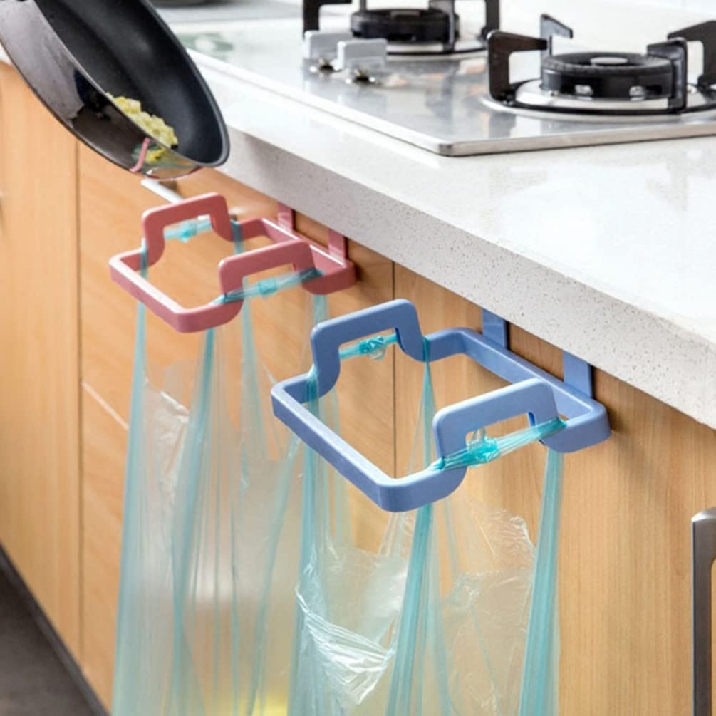 FOMIYES Over The Cabinet Trash Bag Holder - Hanging Garbage Bag Rack for Kitchen, Pantry Door, Bathroom - Space Saving Waste Bin Organizer with Towel & Gloves Hooks - Ideal for Small Spaces & RVs