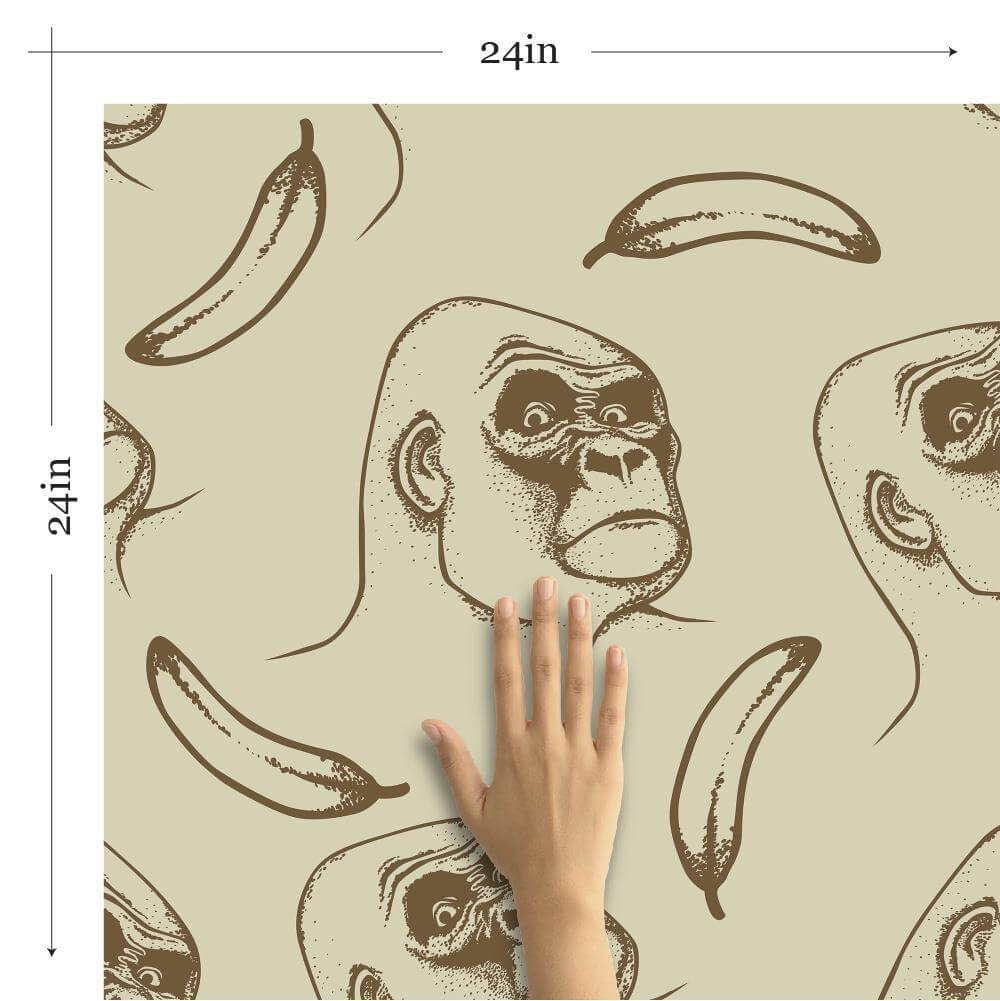 Brown Gorilla Animal Peel and Stick Removable Wallpaper - Self-Adhesive Decorative Wall Covering for Kids Room, Nursery, Bedroom, and Home Decor