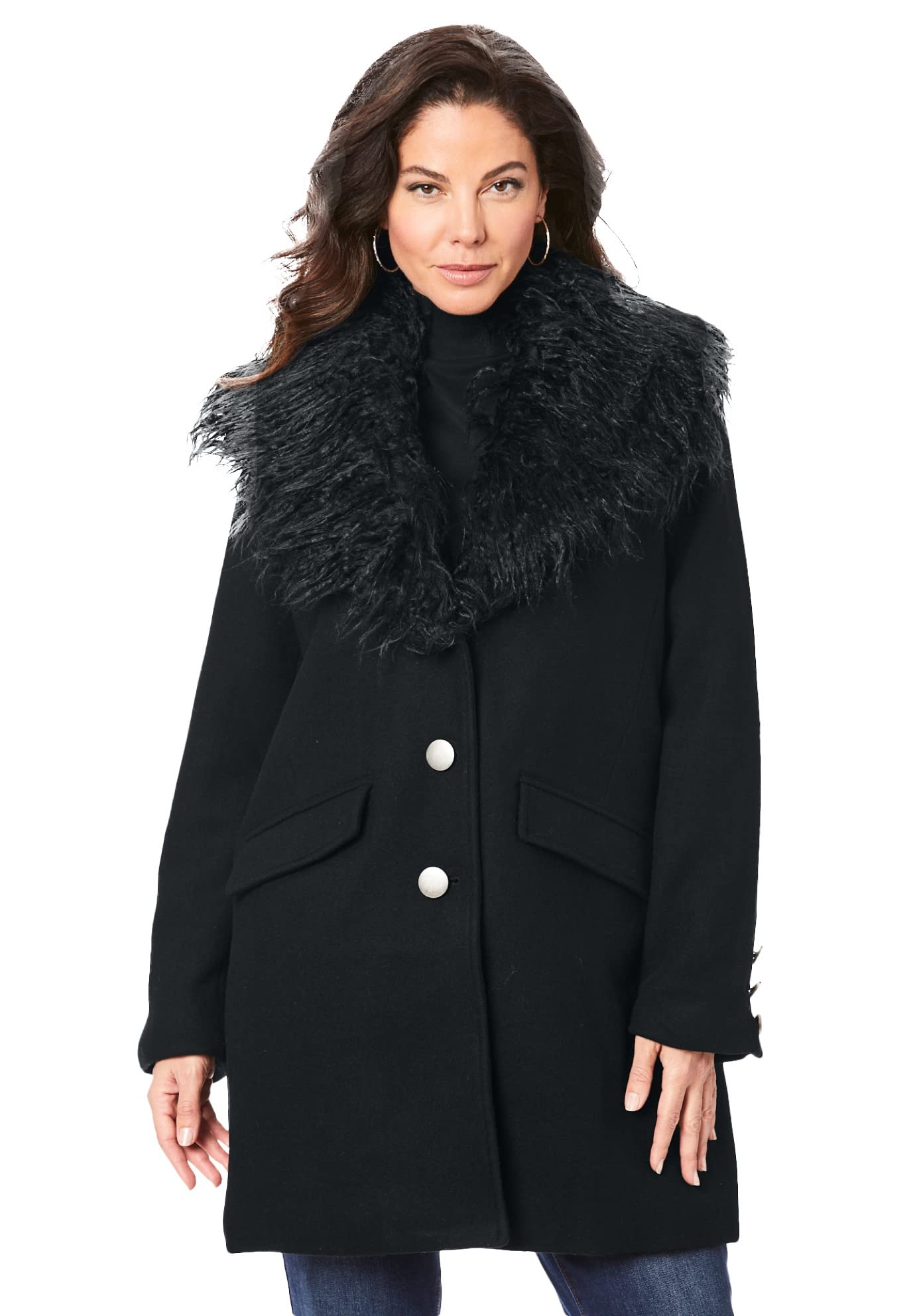 Roaman's Women's Plus Size Short Wool Blend Coat - Warm Winter Jacket for Curvy Women | Perfect for Office, Dating & Holiday Outfits