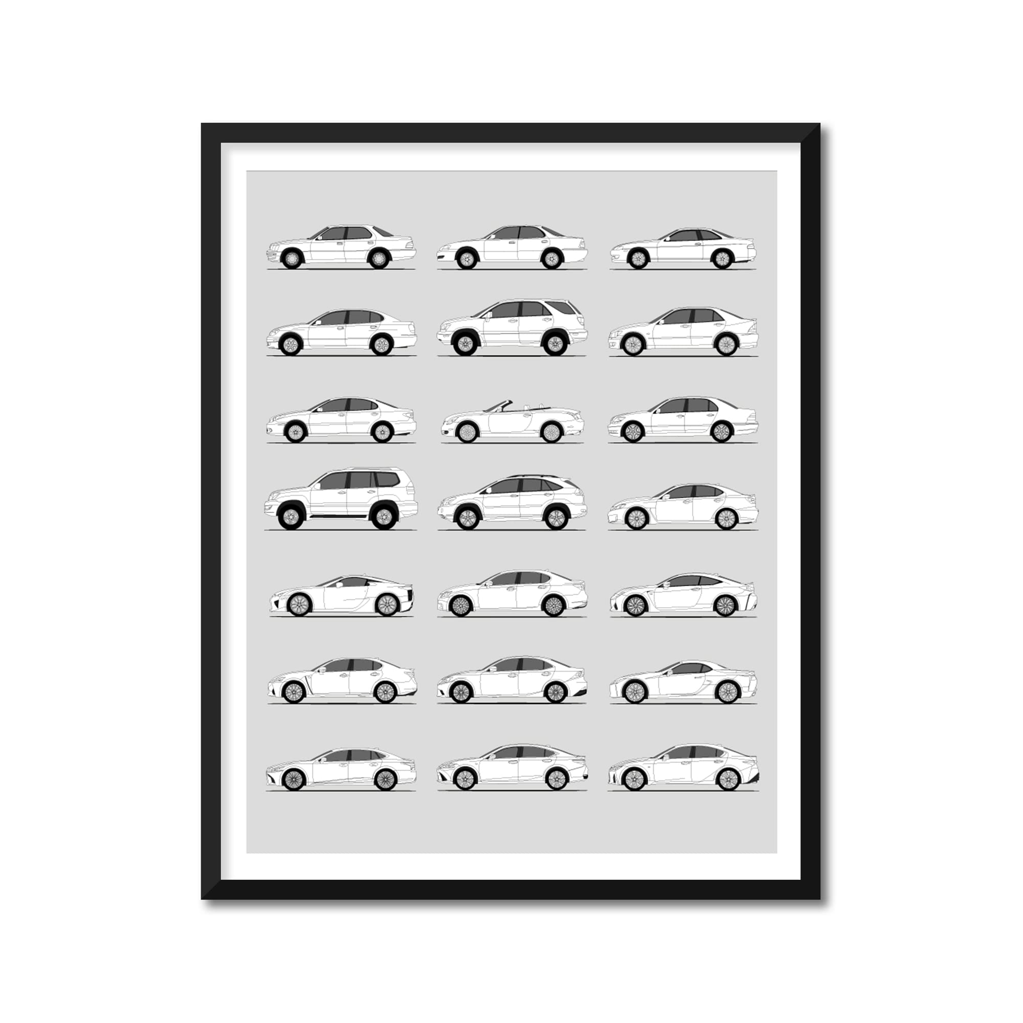 Lexus Generations History Evolution Print - Handmade Wall Art Decor (17x22 Inches, Unframed Satin Paper) - Perfect for Car Enthusiast Gifts & Automotive Home Office Decor