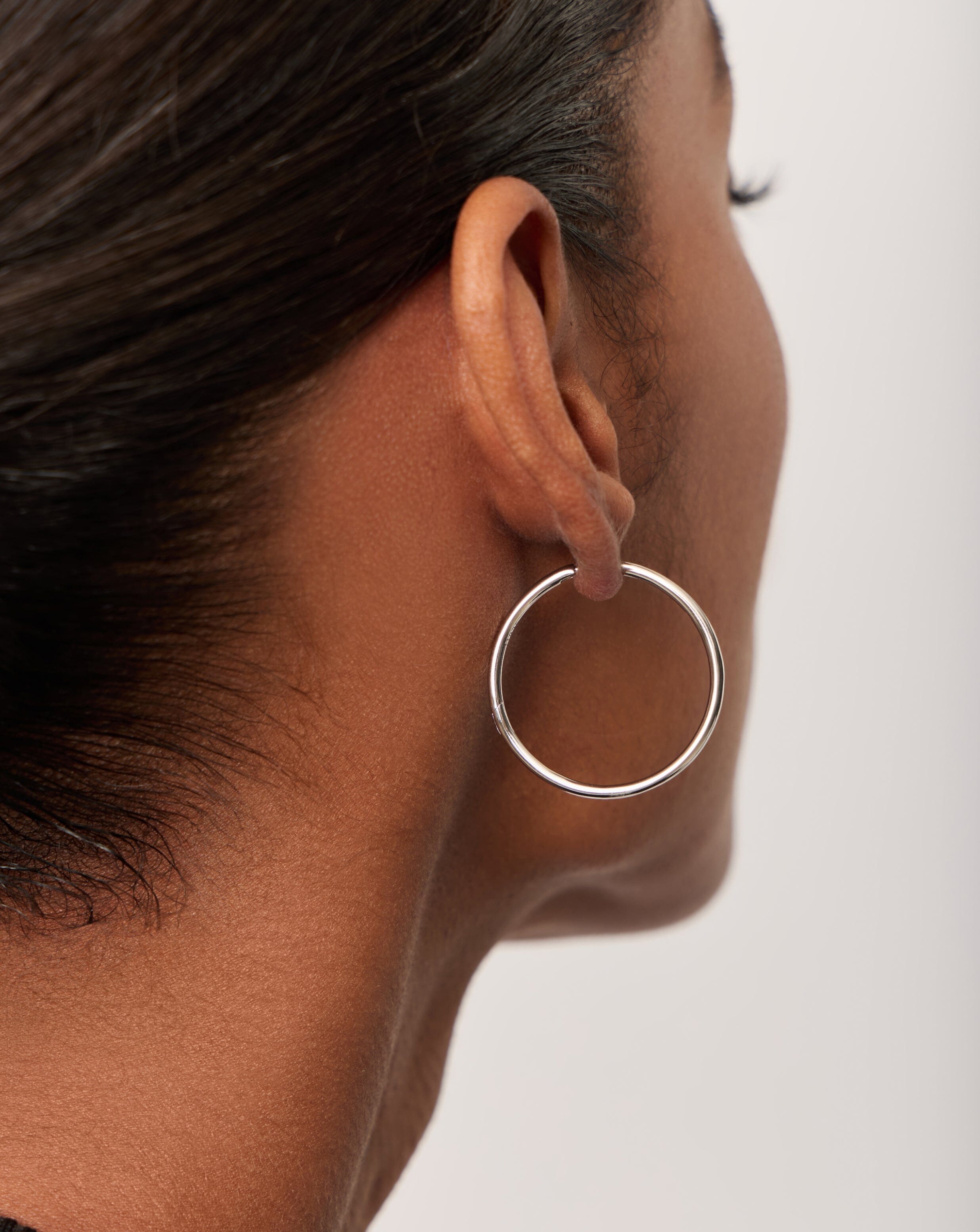 Classic Medium Hoop Earrings - Rhodium Plated Recycled Sterling Silver Jewelry for Women | Elegant Everyday Wear & Special Occasions Gift