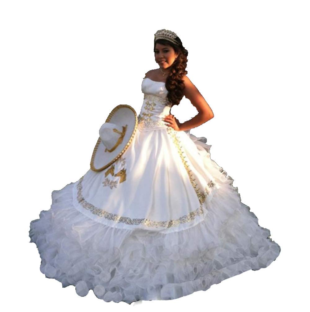 Elegant ANGELA Women's Embroidered Long Ball Gown Quinceanera Dress with Jacket - Perfect for Sweet 16, Prom, Wedding & Formal Events