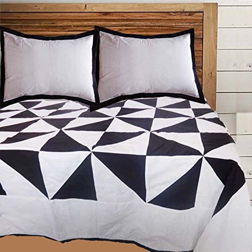 Premium Saffron White Black Handmade Patchwork Duvet Cover Set - 5 Piece King Size (90