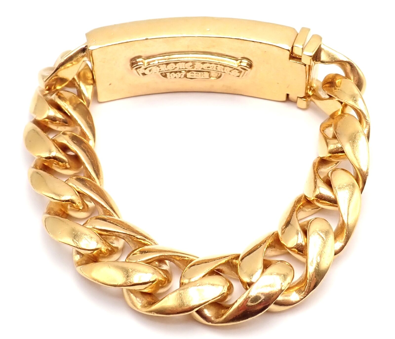 Authentic Chrome Hearts 22k Yellow Gold Diamond Heavy Link ID Bracelet for Men & Women - Luxury Vintage Jewelry Gift for Anniversary, Birthday & Special Occasions
