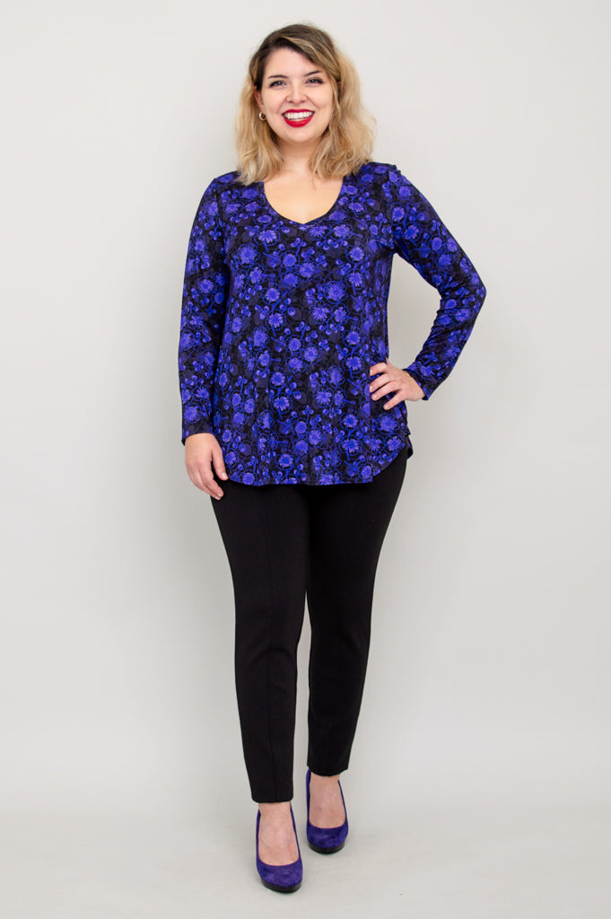Jackie Long Sleeve Top with Snow Flower and Bamboo Print - Women's Fashion Blouse for Casual Wear & Office Outfits - Final Sale