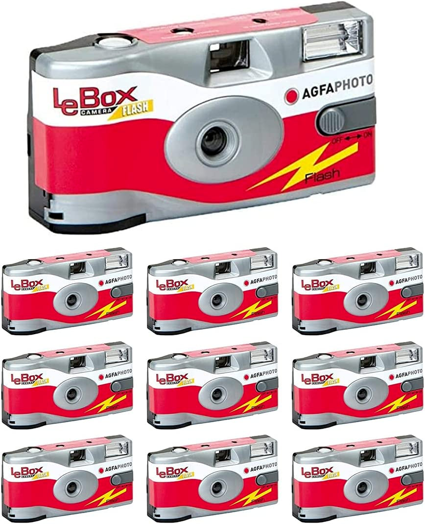 AgfaPhoto LeBox 10 Pack Disposable Cameras with ISO 400 Film - 27 Exposures per Camera for Weddings, Parties & Travel Photography