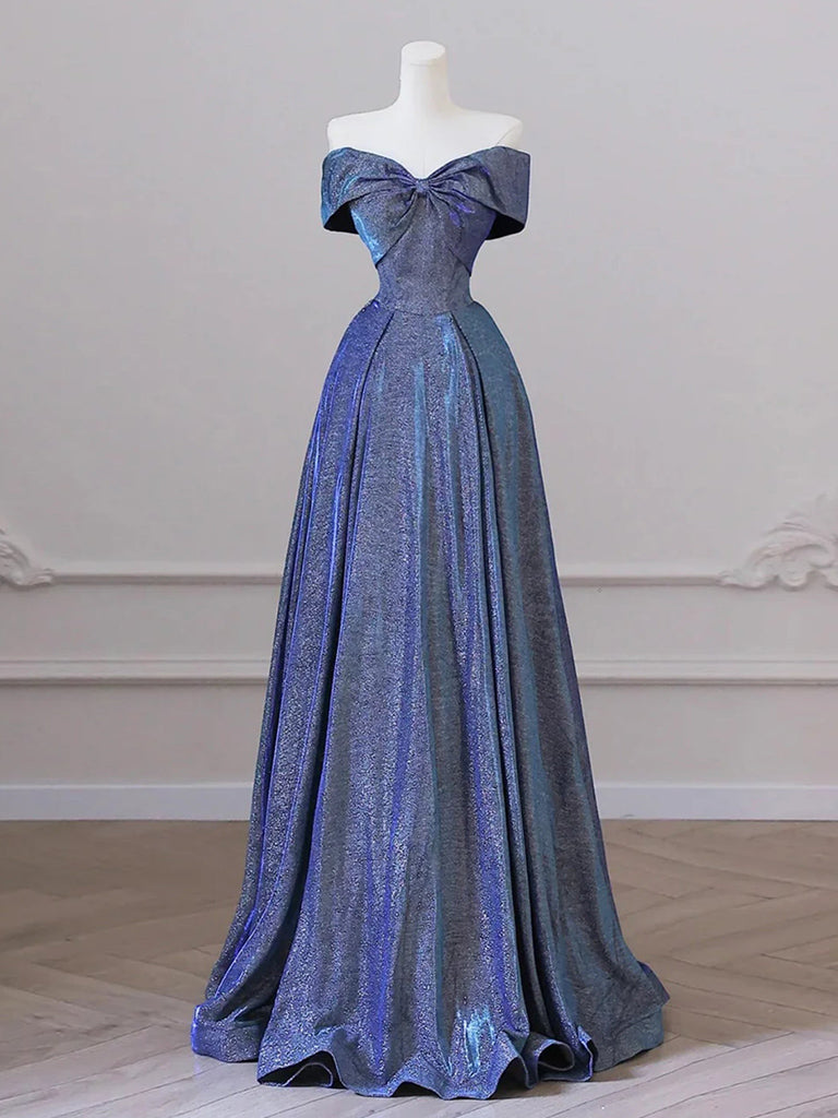 Elegant A-Line Shiny Satin Blue Long Prom Dress for Women - Formal Evening Gown for Homecoming, Ball, and Special Occasions