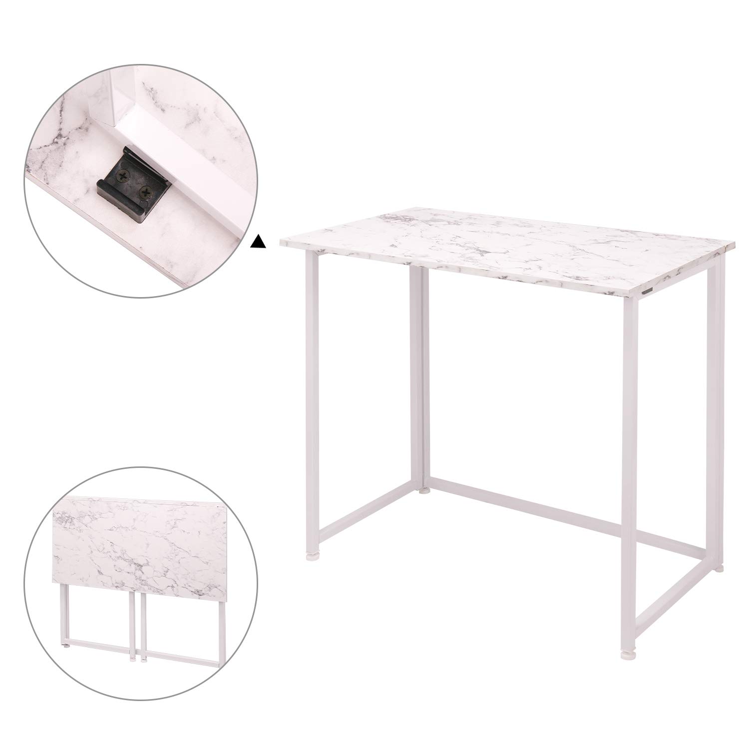Leopard Outdoor Folding Computer Desk - Space-Saving Home Office Desk, Foldable Laptop Table, Compact Study & Reading Desk in Marble White - Ideal for Small Spaces, Dorm Rooms & Apartments