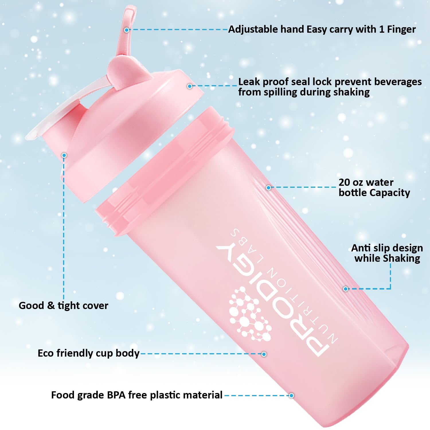 20oz Large Protein Shaker Bottle - BPA Free Mixing Cup for Protein Powder, Workout Supplements & Sports Drinks | Perfect for Gym, Fitness Training & Post-Workout Recovery | Leak-Proof Design for Athletes & Bodybuilders (Pink)