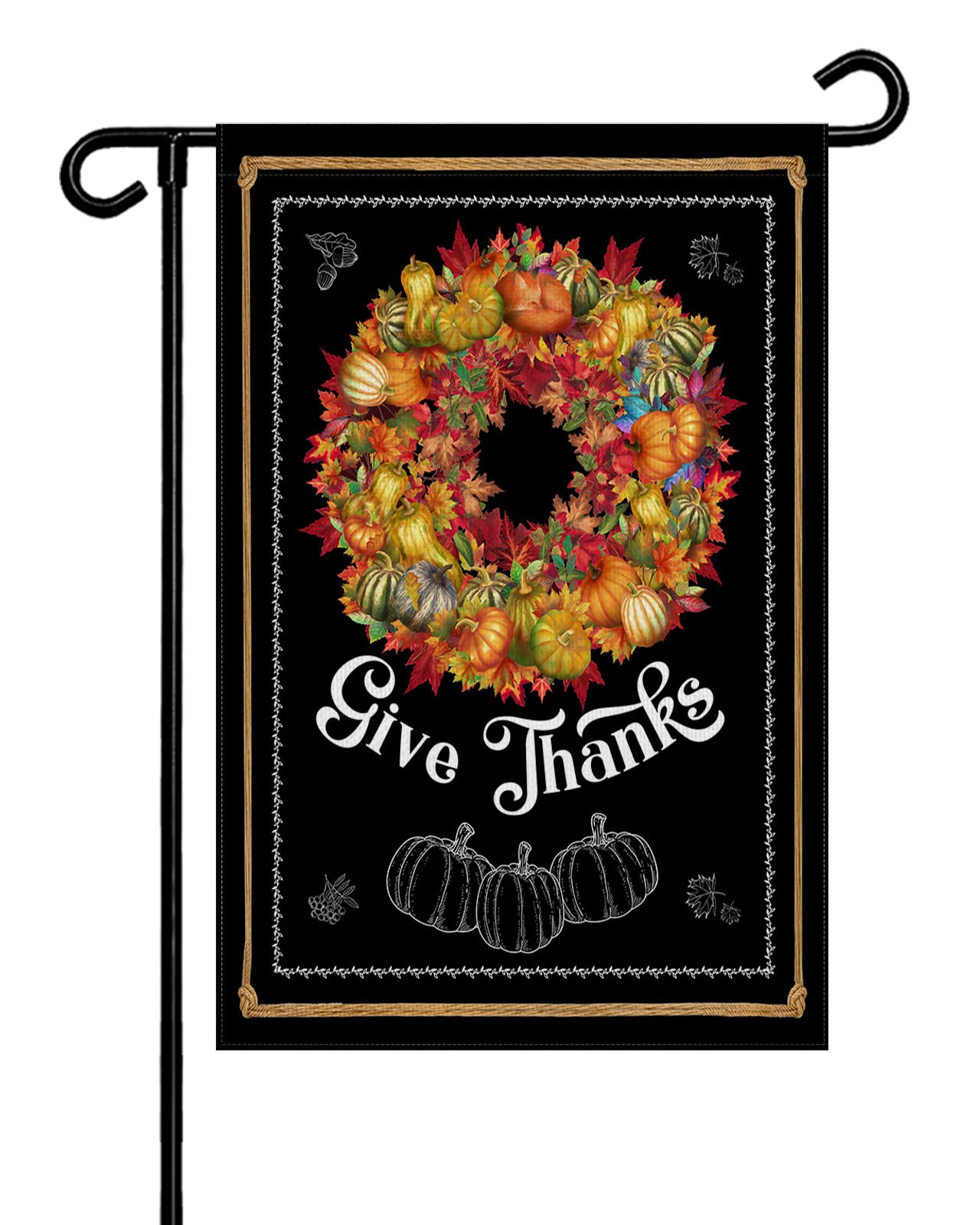 Seven Roses Thanksgiving Garden Flags - Double Sided Burlap Farmhouse Decor with Pumpkin Wreath Design | Give Thanks Welcome Banner for Seasonal Outdoor Decor | 28x40 Inch Vertical Yard Flag for Patio, Lawn, Porch & Front Door Decoration