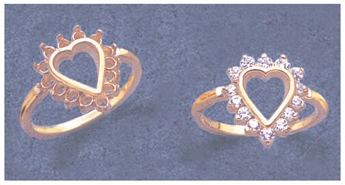 Sterling Silver or 14K Solid Gold Multi-Stone Round Heart Blank Ring for Women - Size 7, Notched Setting (163539/143539) - Perfect for Valentine's Gifts, Anniversary Jewelry & Everyday Elegant Wear