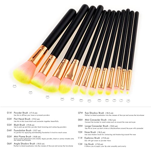 12-Piece Kabuki Makeup Brush Set - Professional Eyeshadow, Eyebrow, Liner, Lip & Concealer Brushes for Flawless Makeup Application - Perfect for Daily Use, Travel & Professional Makeup Artists