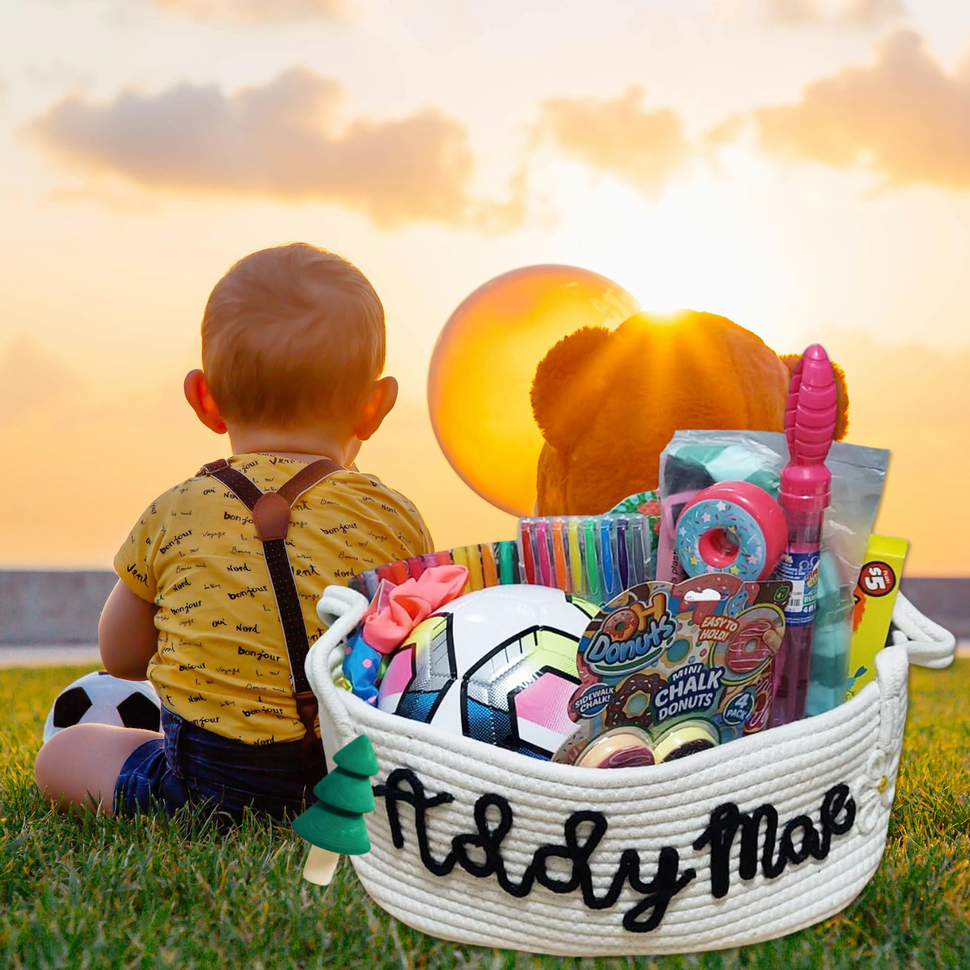 Personalized Baby Name Basket with Handles - Custom Diaper Caddy & Cotton Rope Storage Bin - Perfect Baby Shower Gift & Nursery Organizer for Toys, Clothes & Essentials - Ideal for Bedroom, Bathroom & Playroom (White)