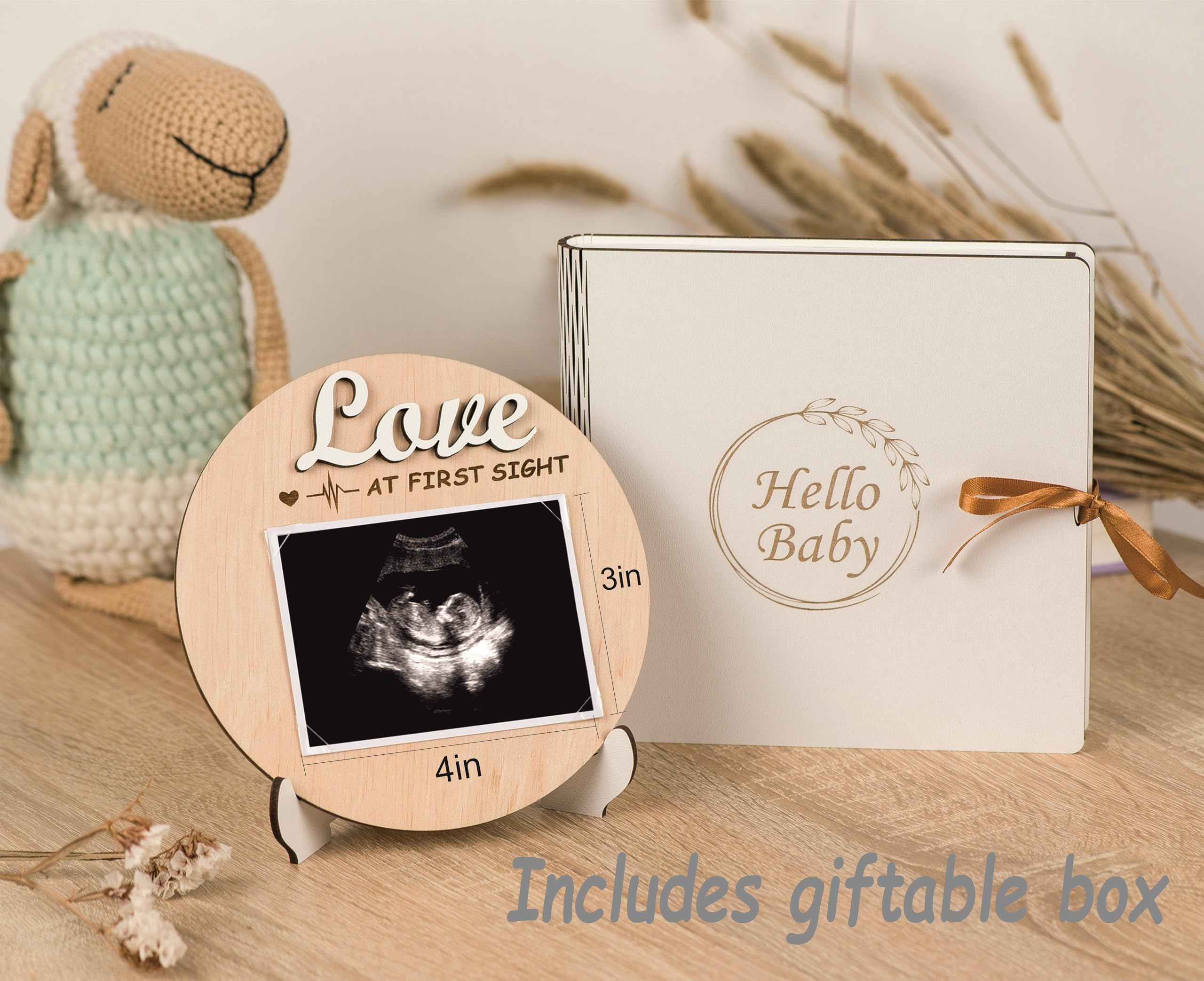 Ultrasound Photo Frame - Double Sided 3D Baby Announcement Sign, Pregnancy Gift for New Parents, Neutral Baby Shower Present, Newborn Hospital Sign, Hello World Keepsake for Nursery Decor & Gender Reveal