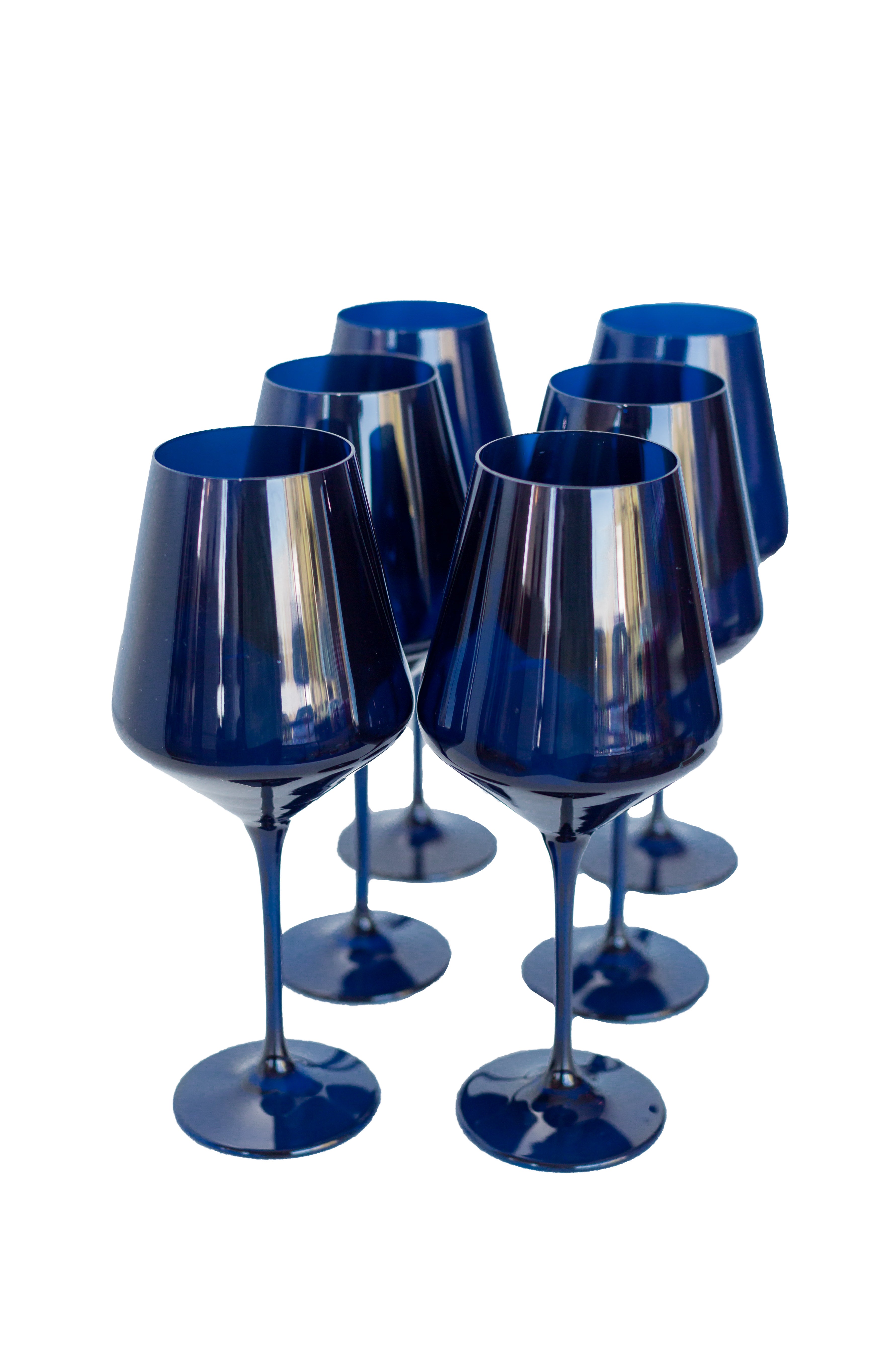 Estelle Colored Wine Glasses Set of 6 - Premium Crystal Stemware in Midnight Blue for Dinner Parties & Romantic Evenings