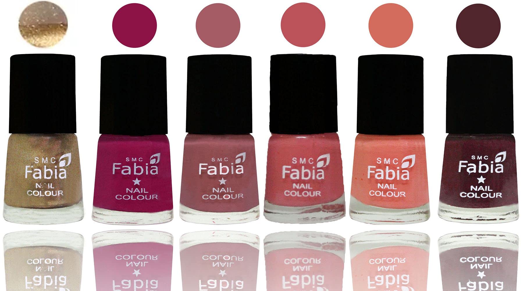 SMC Fabia Shine Bright Glossy Nail Polish Set - 6 Vibrant Colors (02721) | Long-Lasting & Chip-Resistant Nail Paint for Manicures, Pedicures & Nail Art