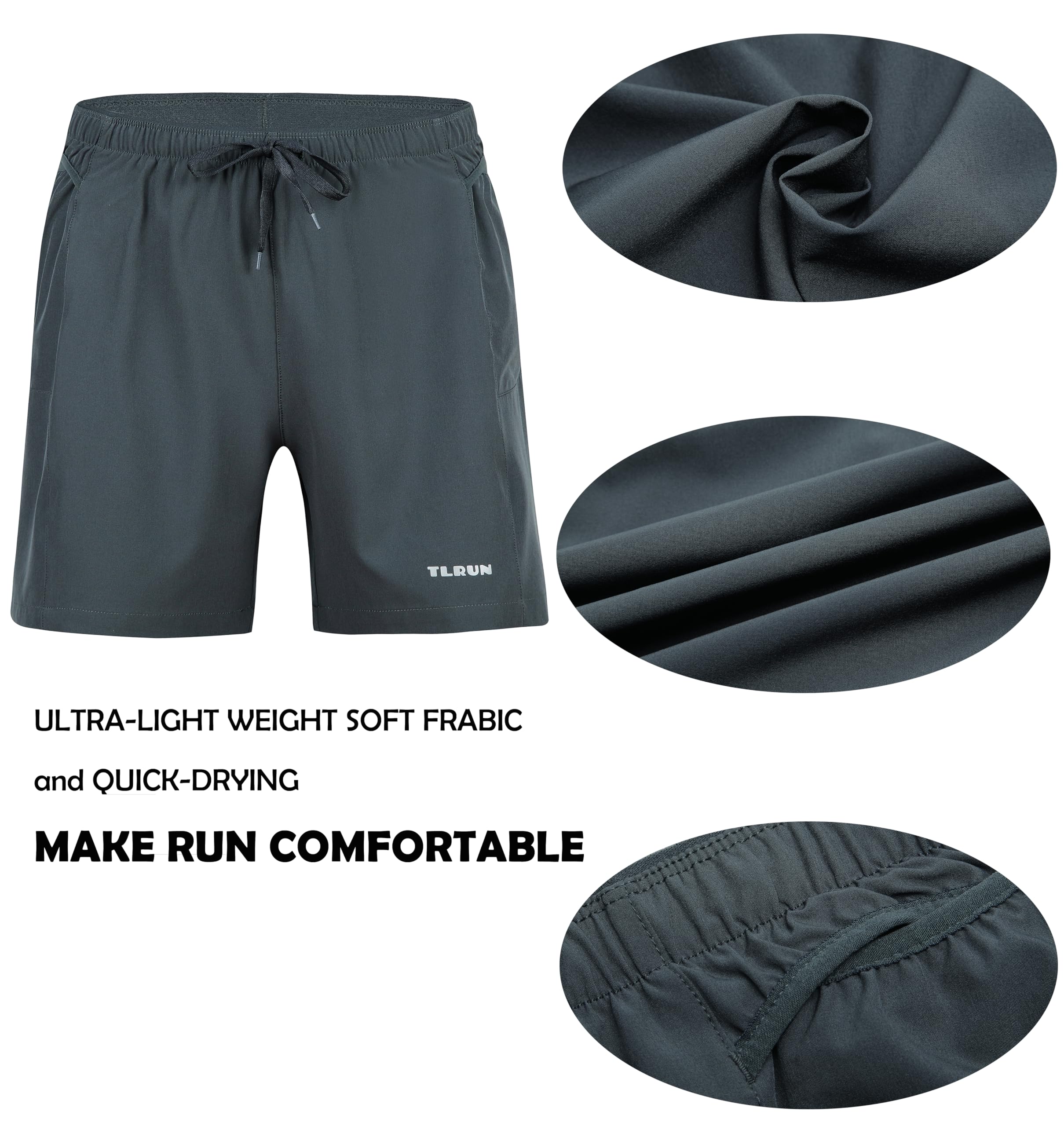 Men's 5-Inch Running Shorts - Ultra Lightweight, Quick Dry, 5 Pockets for Marathon & Athletic Training - Perfect for Jogging, Gym Workouts and Outdoor Sports