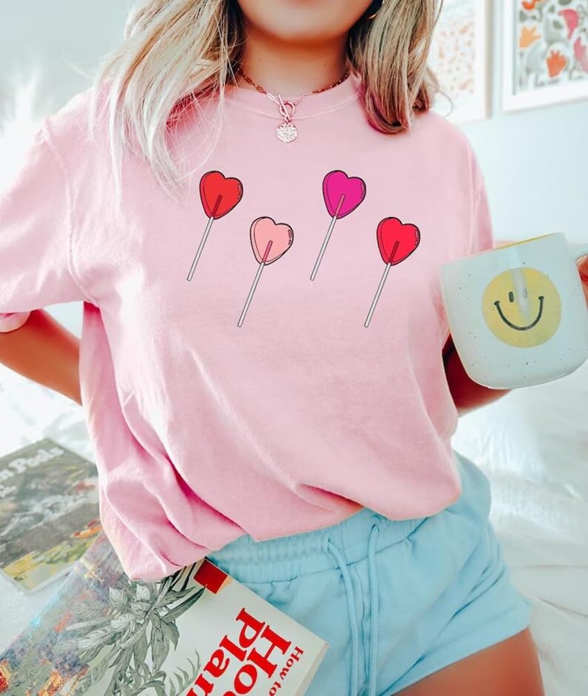 Valentine's Day Shirts for Women - Cute Love Heart Graphic Tee Short Sleeve Tops - Perfect Gift for Teachers, Girlfriends & Wives - Great for Date Nights, Classroom & Casual Wear