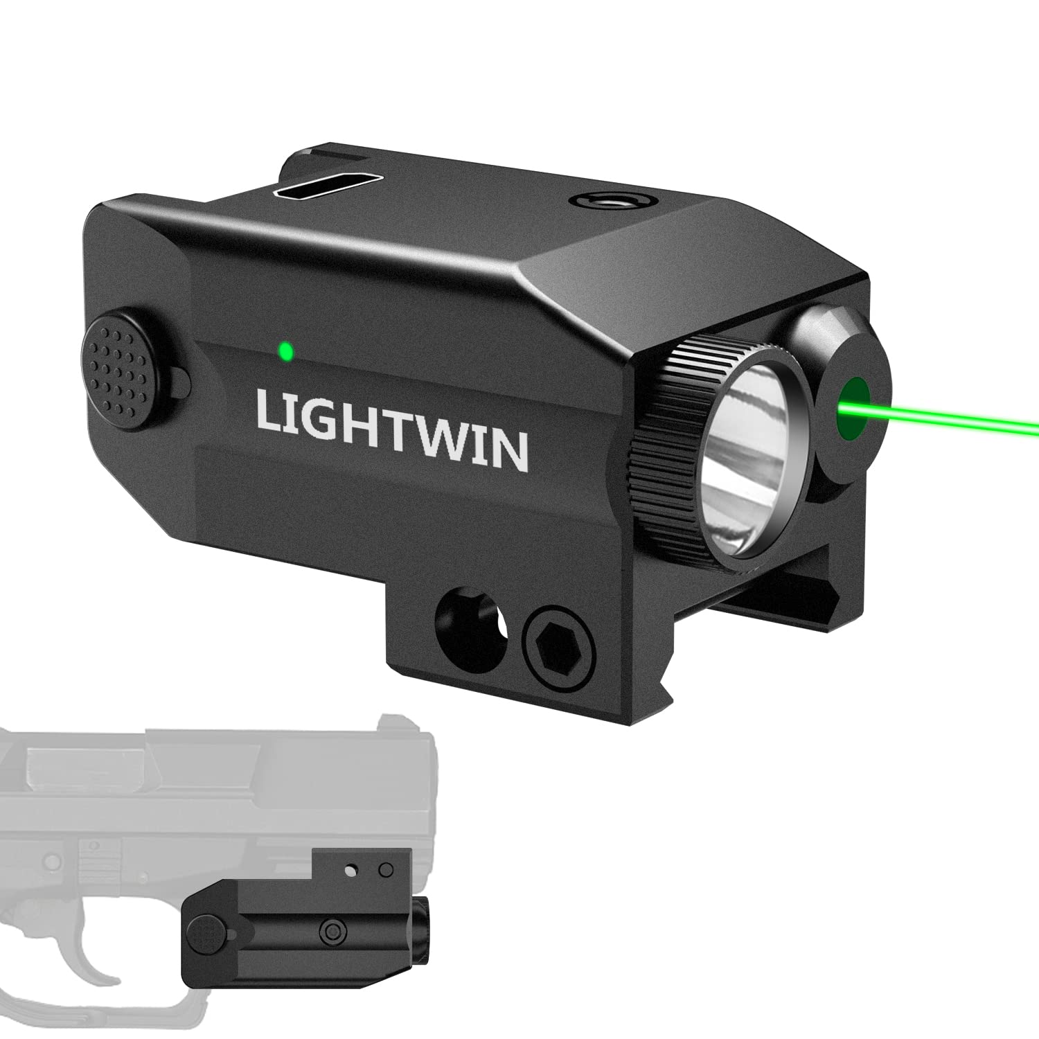 Tactical Green Laser Light Combo 350 Lumens with USB Rechargeable - Pistol Laser Sight & Flashlight for Handguns - Fits Picatinny Rail - Perfect for Home Defense, Hunting & Tactical Training
