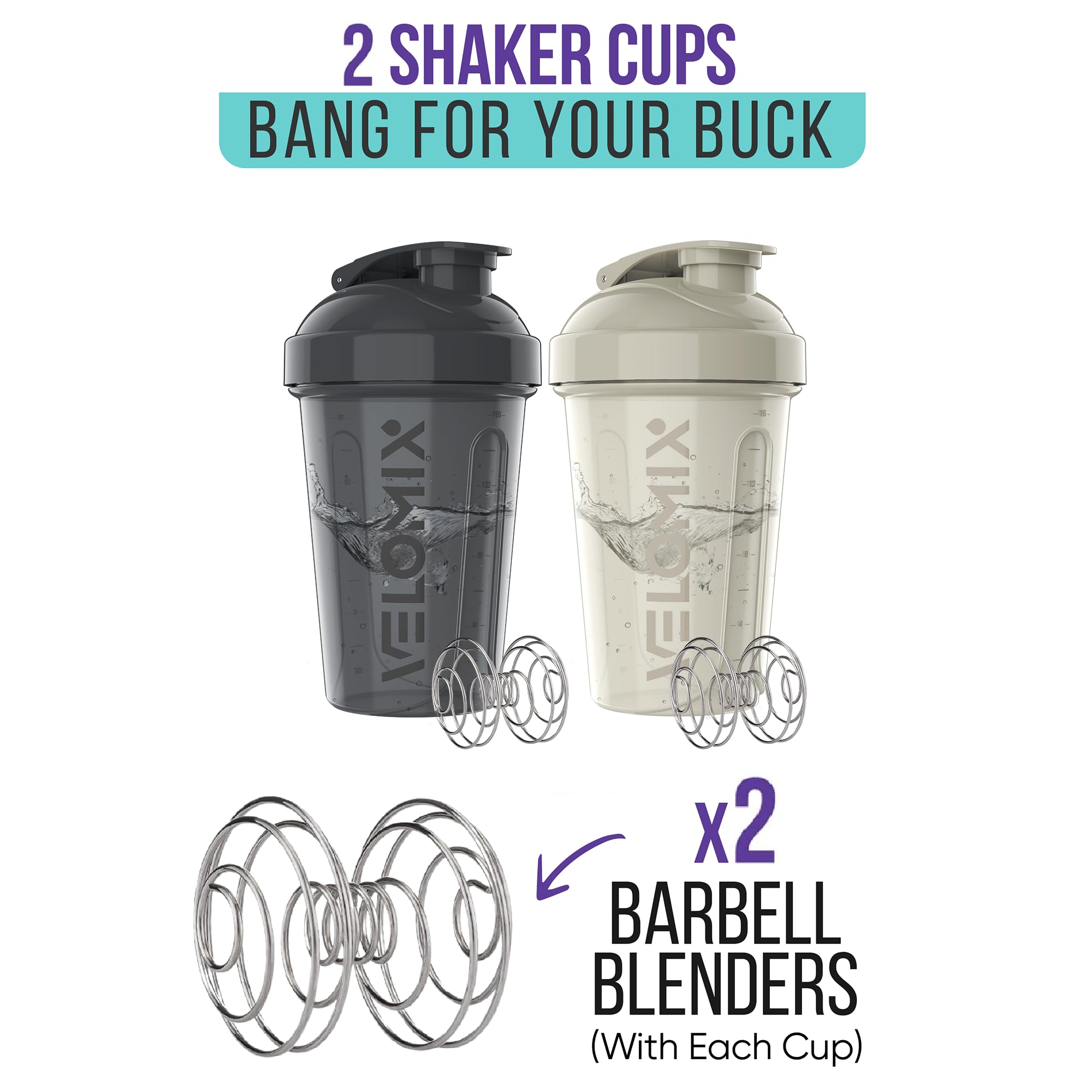 2 Pack 20 oz Protein Shaker Bottles with Wire Whisk - Leak Proof Mixing Cups for Protein Powder, Pre Workout & Post Workout Drinks - Perfect for Gym, Fitness & Bodybuilding - BPA Free Shaker Bottles for Smooth Blending