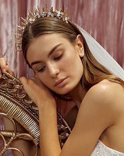 Unique Spiky Gold Crown Wedding Headpiece - Venetia by Kezani | Bridal Accessories for Boho, Vintage & Royal Weddings
