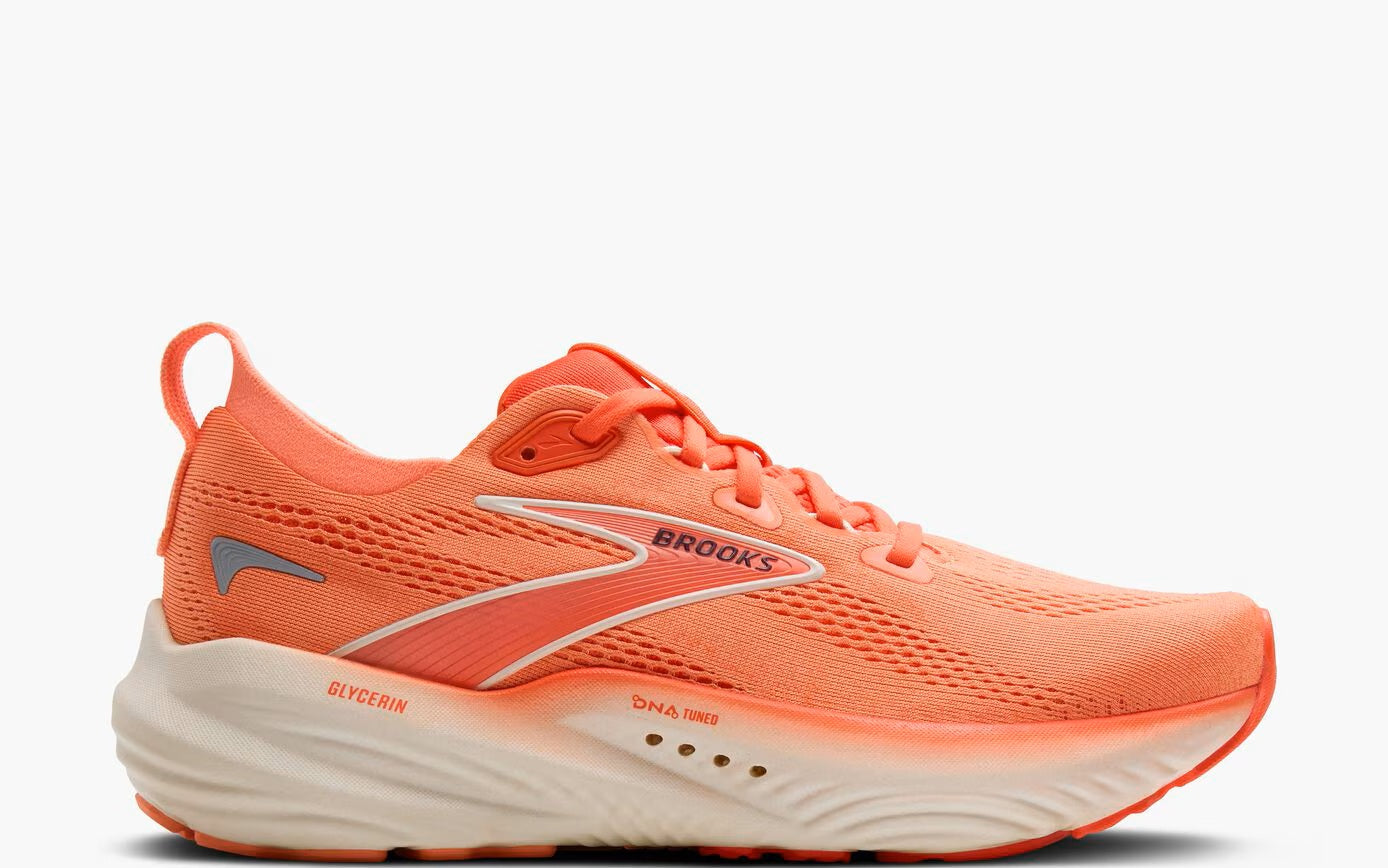 Brooks Women's Glycerin 22 Running Shoes - Desert Flower/Hot Coral/Milk Color - Premium Cushioned Sneakers for Jogging, Gym Workouts & Daily Walking