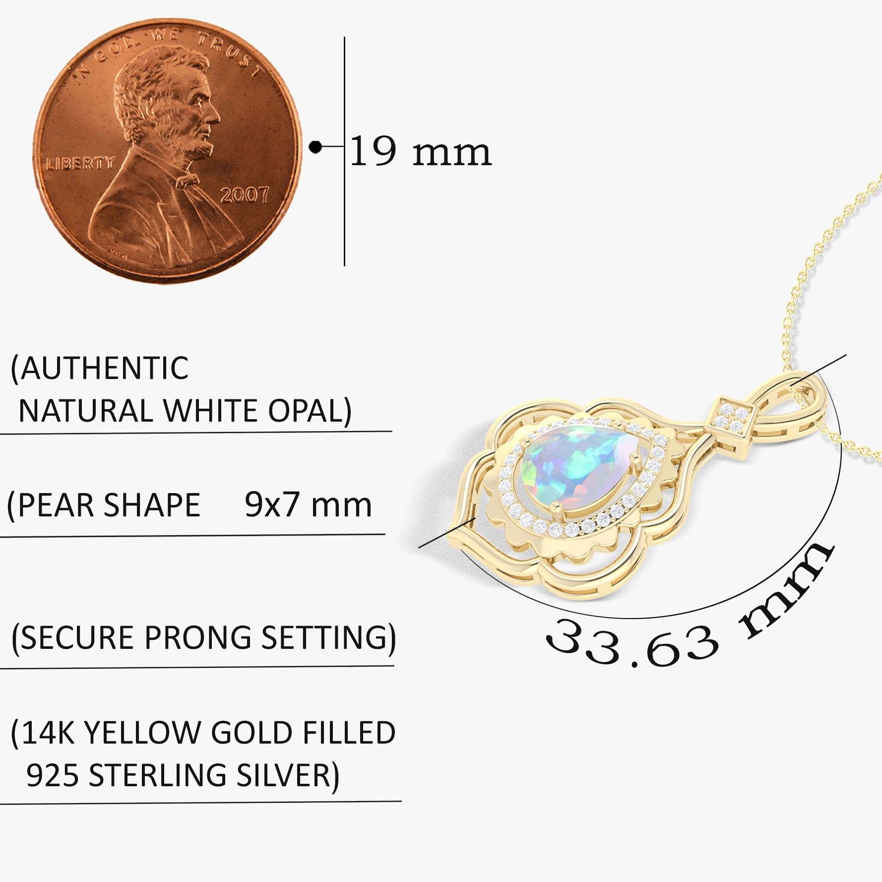 Natural White Opal Pear Stone Charm Pendant Necklace for Women - Elegant Jewelry Gift for Birthday, Anniversary & Special Occasions