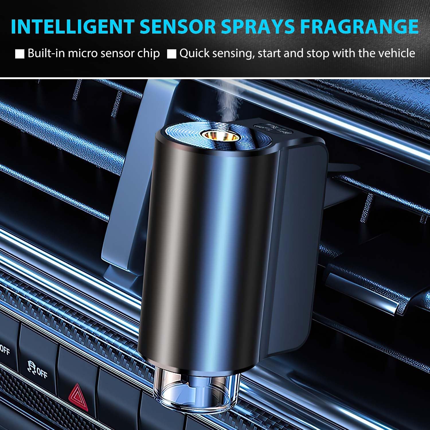 Smart Car Air Freshener with 3 Adjustable Fragrance Oils - USB Powered Auto Aroma Diffuser for Fresh Car Interior - Perfect for Sedans, SUVs & Office Spaces