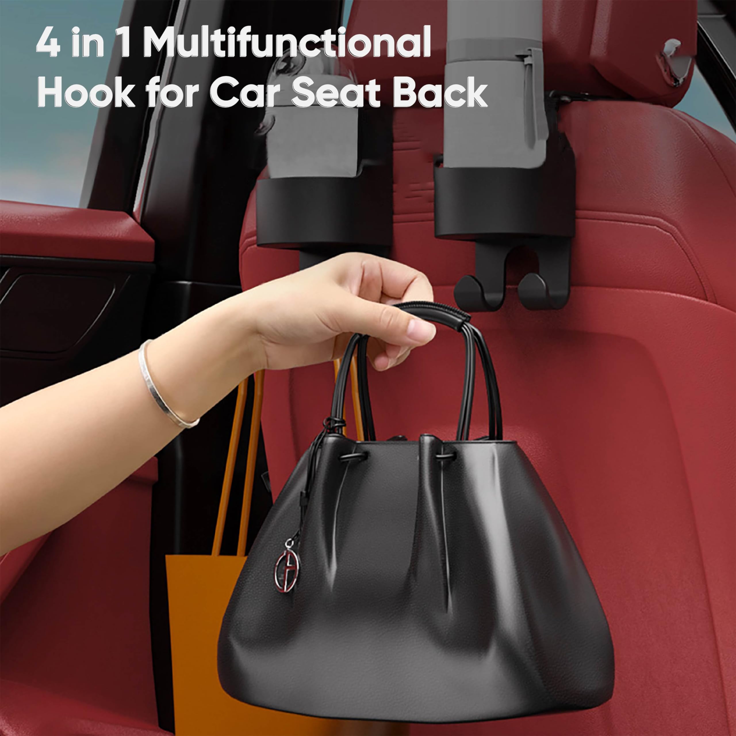 2-Pack Car Seat Back Hooks - Multifunctional Car Headrest Cup Holder & Phone Holder with Hanging Mount for Back Seat Storage (Perfect for Road Trips, Commuting & Family Travel)