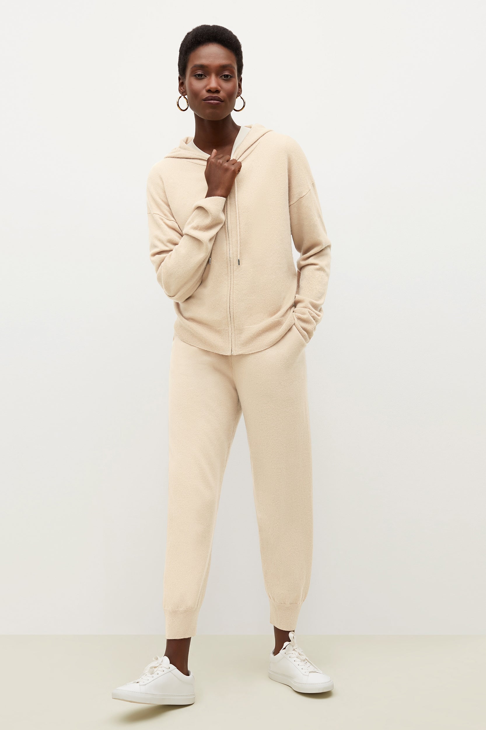 Keely Jogger Pants for Women - Soft Cashmere Lounge Pants in Cream Color - Perfect for Yoga, Running, and Relaxing at Home