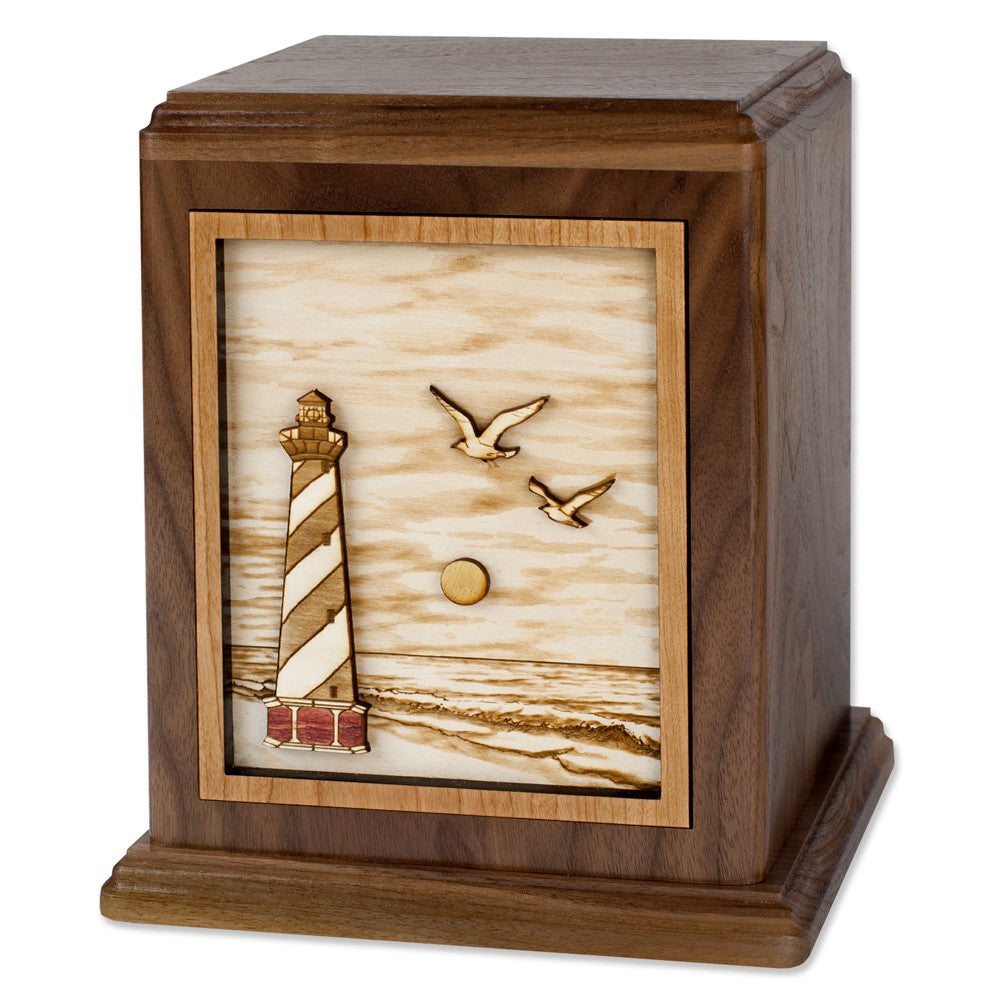 Handcrafted Cape Hatteras Lighthouse Cremation Urn with Exquisite Wood Art Inlay - Memorial Keepsake for Ashes, Perfect for Home Display or Memorial Services