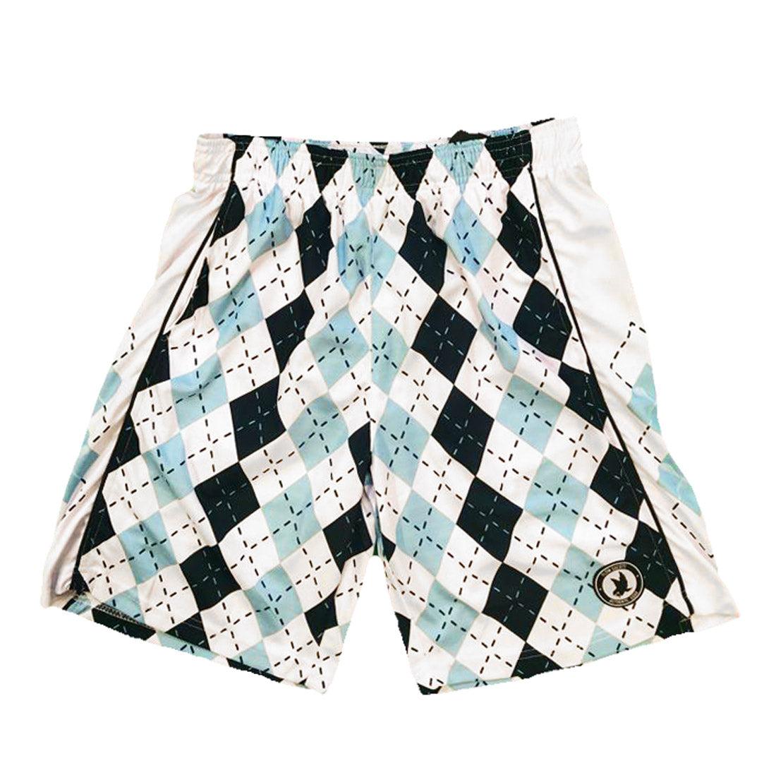 Men's Blue & White Argyle Pattern Athletic Shorts - Comfortable Gym & Casual Wear for Running, Basketball & Lounge