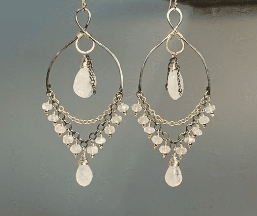 Rainbow Moonstone Mixed Metal Chandelier Earrings - Beaded Statement Jewelry for Women | Elegant Boho Accessories for Weddings & Evening Parties